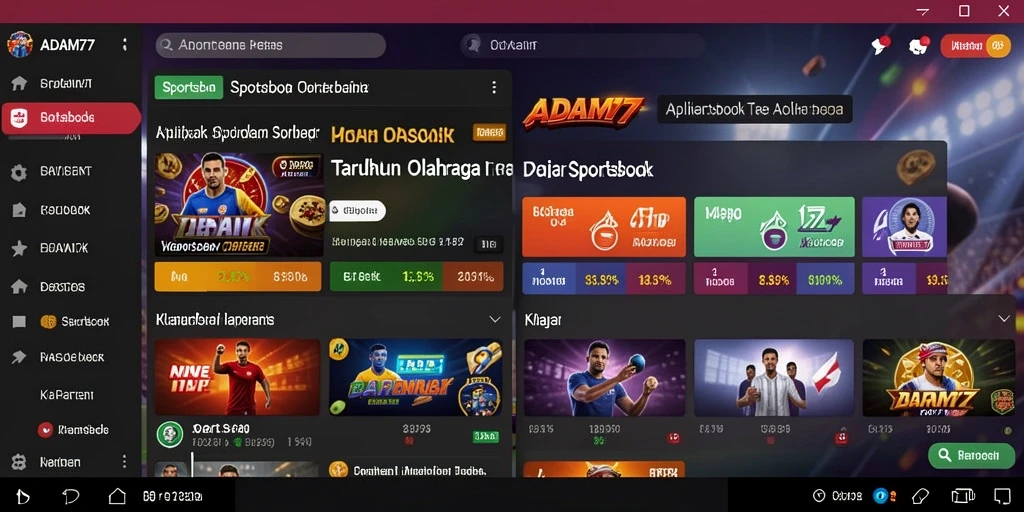 Tampilan interaktif dari aplikasi Sportsbook ADAM77 yang menampilkan taruhan langsung.
