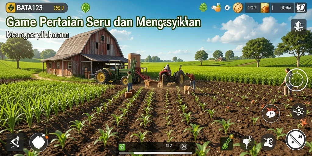 Screenshot gameplay BATA123 menunjukkan lahan pertanian yang subur dan aktif.
