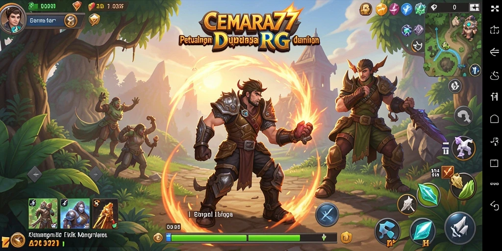 Screenshot gameplay CEMARA77 menampilkan pertarungan seru dan karakter yang menawan.