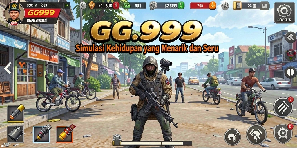 Screenshot utama GG999 menampilkan gameplay simulasi kehidupan yang mendalam.