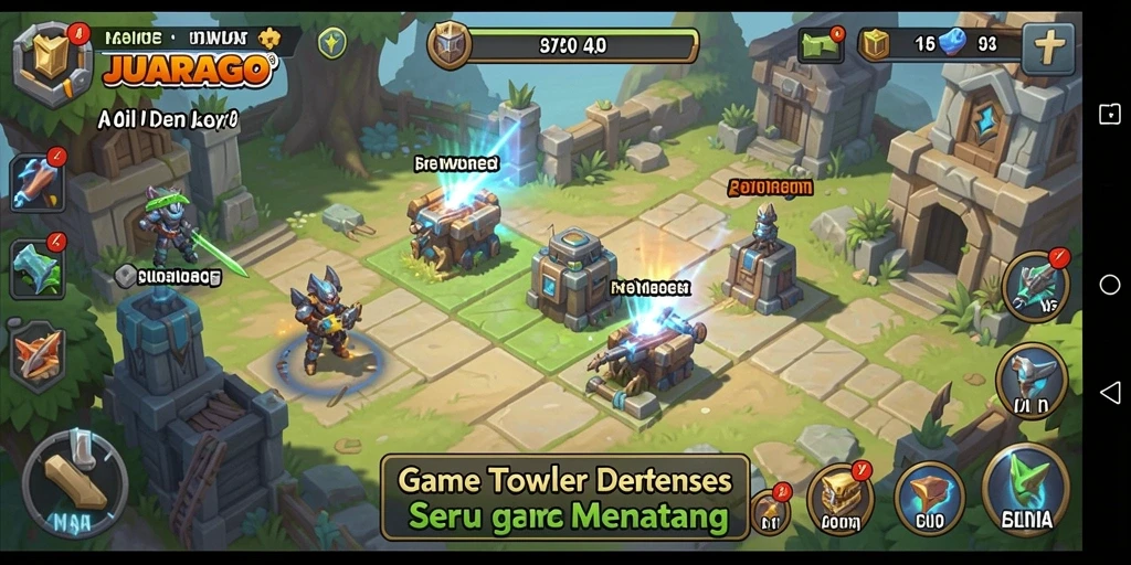 Screenshot utama JUARAGO menampilkan tantangan strategis dalam tower defense.