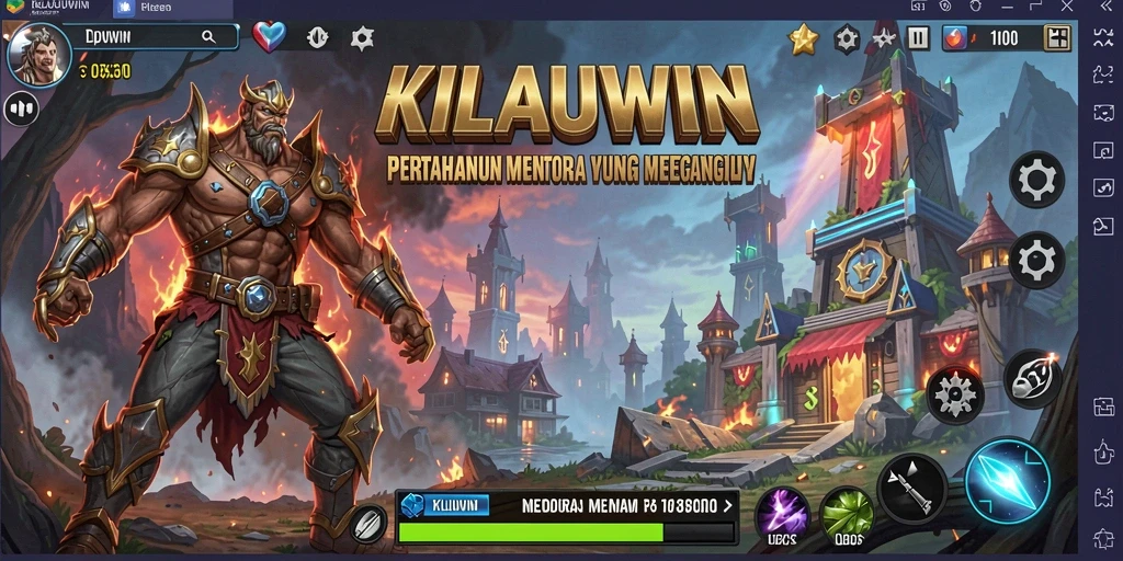 Tampilan gameplay menegangkan dalam KILAUWIN yang menunjukkan pertahanan menara.