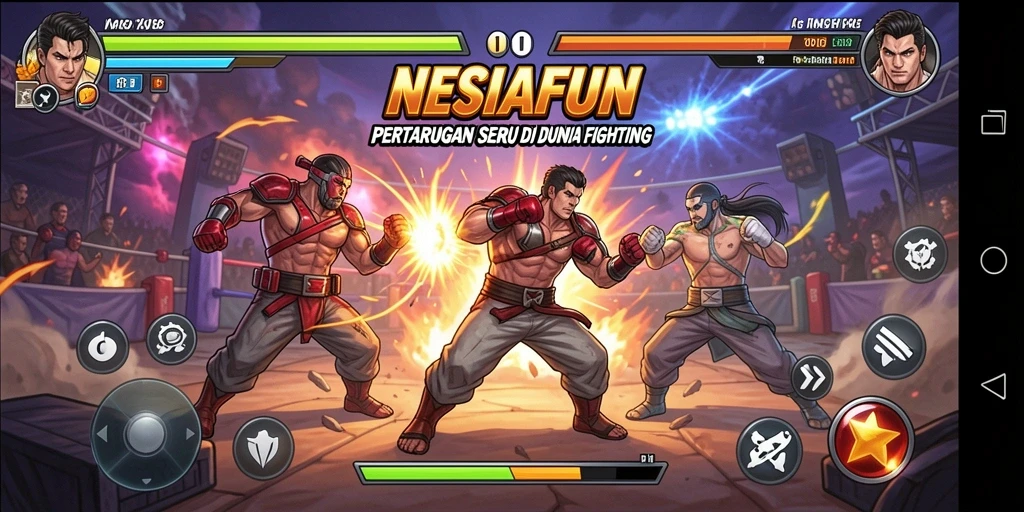 Tampilan gameplay NESIAFUN yang intens dan penuh aksi dalam pertarungan.