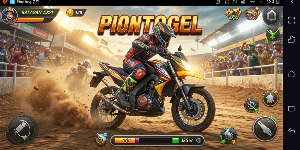 Tampilan menarik dari gameplay PIONTOGEL dengan balapan motor yang intens.