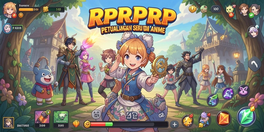 Screenshot utama RPRPRP menunjukkan karakter Anime dalam pertarungan seru.