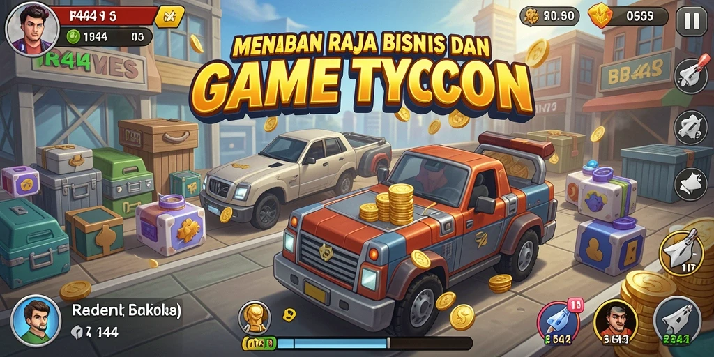 Screenshot gameplay RR44 menunjukkan aksi membangun kerajaan bisnis.