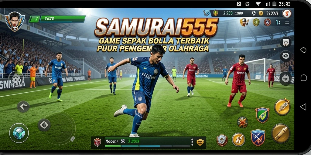 Tampilan gameplay yang mendebarkan dari SAMURAI555 dengan aksi sepak bola seru.