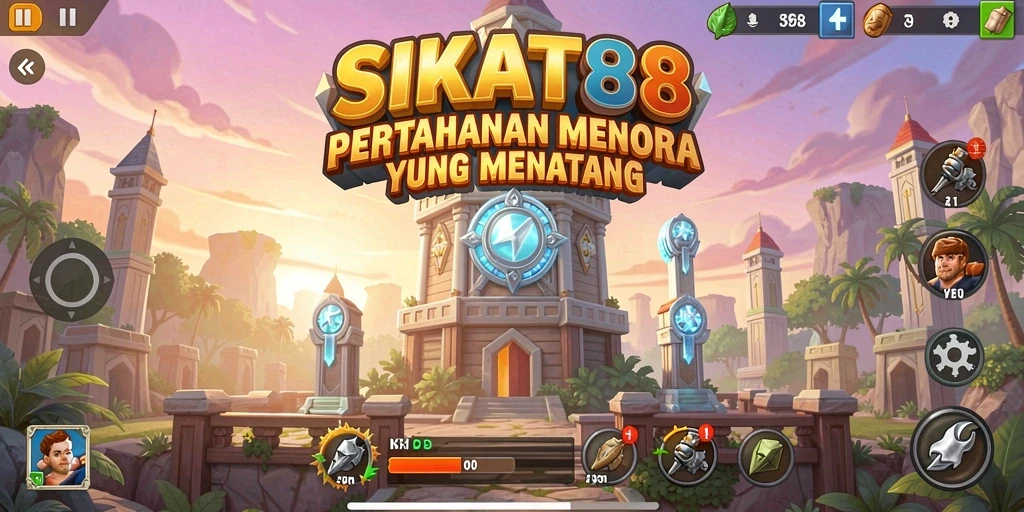 Tangkapan layar dari gameplay SIKAT88 yang menunjukkan pertarungan Tower Defense yang intens.