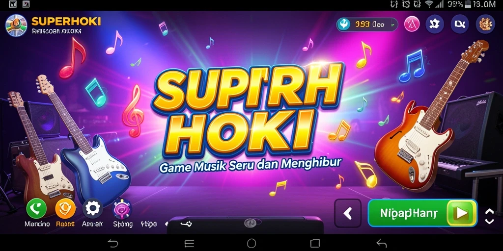 Screenshot permainan SUPERHOKI yang menggambarkan suasana musik.