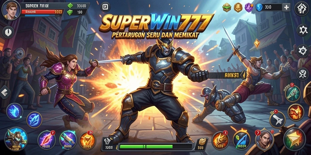 Tampilan seru dari pertarungan karakter dalam SUPERWIN777.