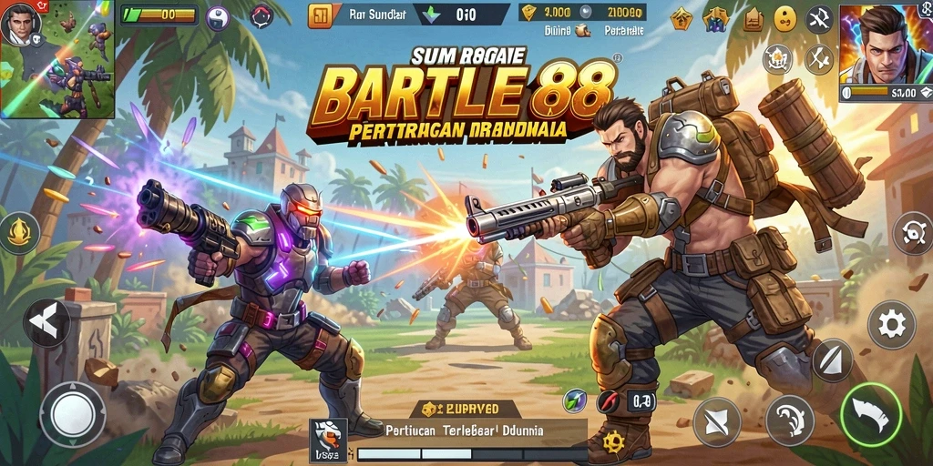 Tampilan gameplay menegangkan dalam pertarungan Battle Royale SURYA88.