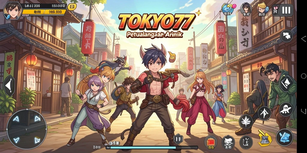 Tangkapan layar gameplay <strong>TOKYO77</strong> yang menampilkan pertarungan karakter anime yang seru.