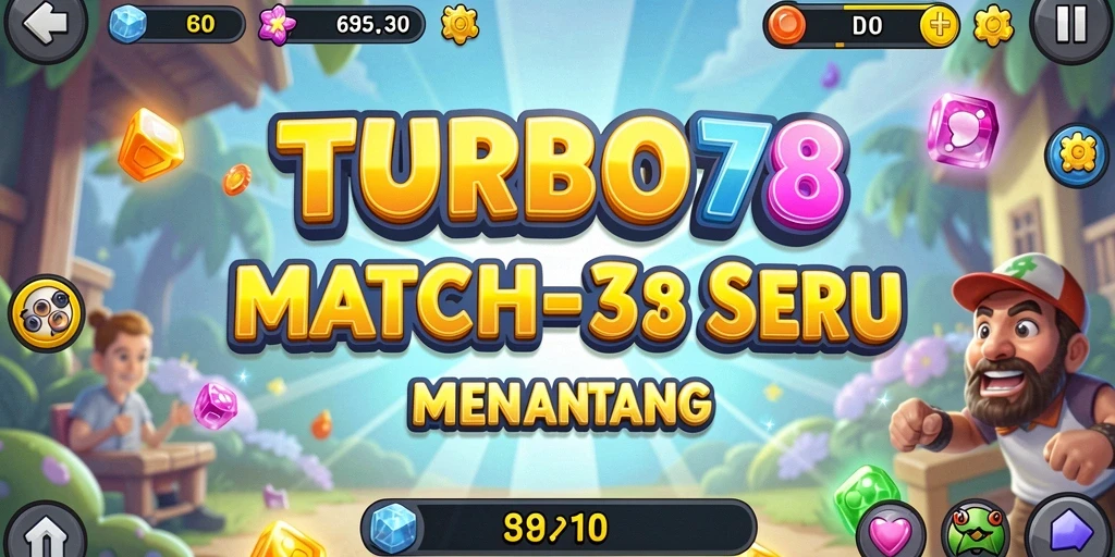 Screenshot gameplay TURBO78 menampilkan level yang penuh dengan kombinasi match-3.