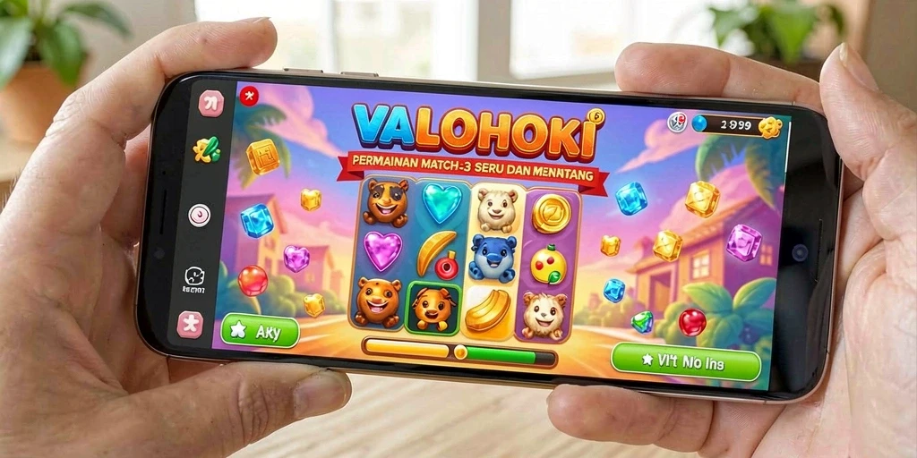 Tampilan gameplay MATCH-3 VALOHOKI yang menarik dan penuh warna.