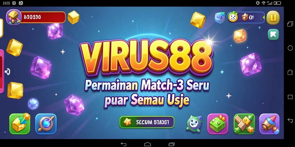 Screenshot menunjukkan gameplay Match-3 yang menarik dan penuh warna.