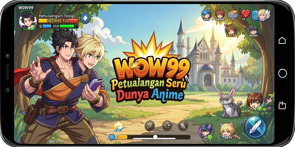Tangkapan layar gameplay WOW99 dengan karakter anime dan aksi seru.