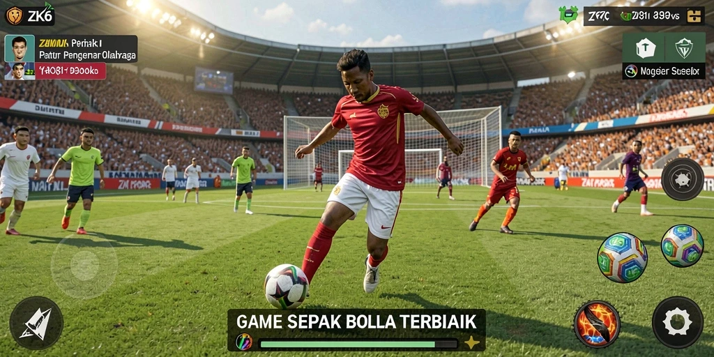Tampilan gameplay <strong>ZK6</strong> dengan grafis sepak bola yang menakjubkan.